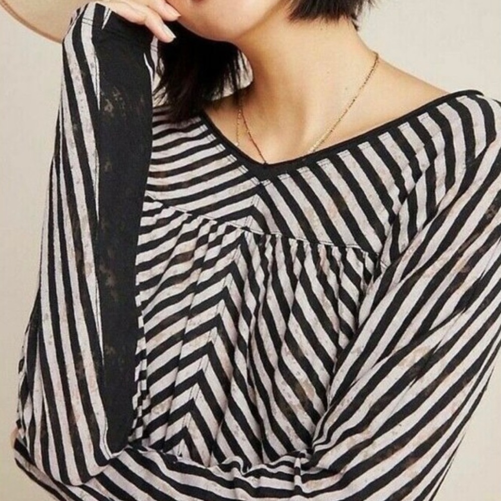 Anthropologie Pilar Black Striped Burnout Long Sleeve Shirt